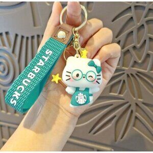 Starbucks Hello Kitty Barista Keychain Green Apron Sanrio Collab Strap Charm